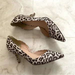 J. Crew Made in Italy Leopard Print Glitter Pointed Toe D'Orsay Heels size 7