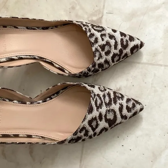 J. Crew Made in Italy Leopard Print Glitter Pointed Toe D'Orsay Heels size 7