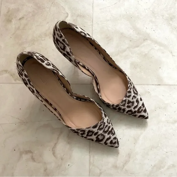 J. Crew Made in Italy Leopard Print Glitter Pointed Toe D'Orsay Heels size 7