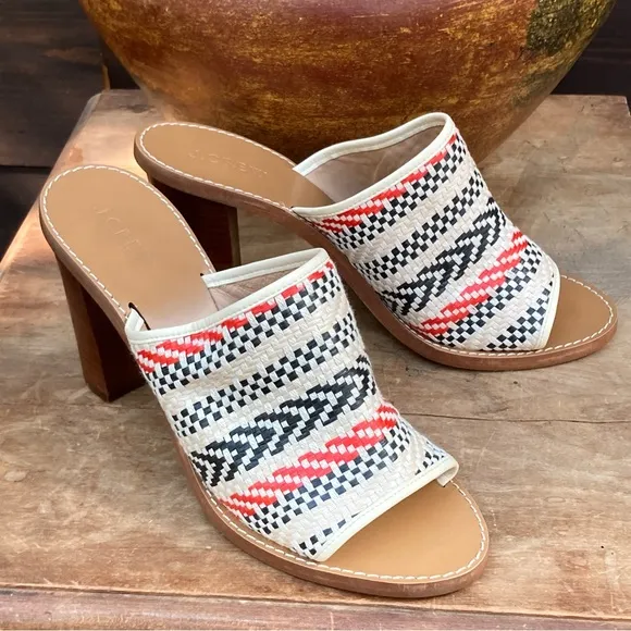 J Crew Marlow Mules Heels Slides Southwestern weave size 10