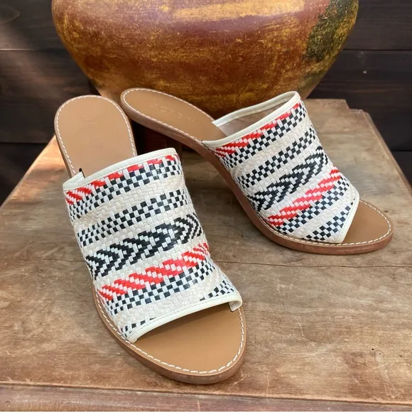J Crew Marlow Mules Heels Slides Southwestern weave size 10