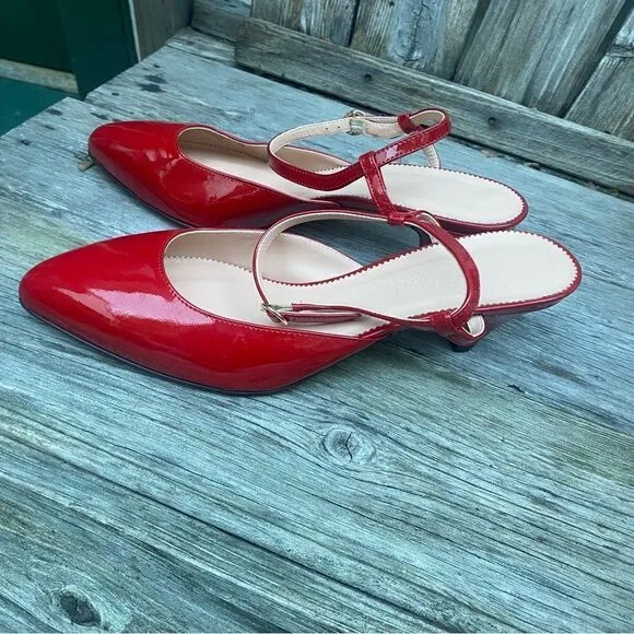 J Crew Pointed-toe heels in Italian patent leather 8.5 in red