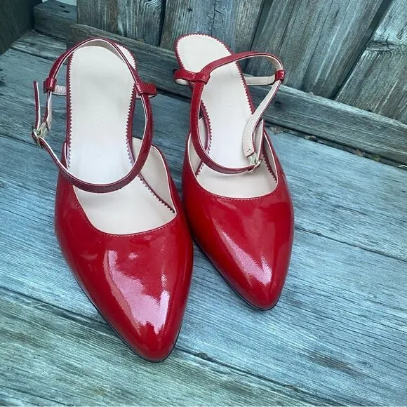 J Crew Pointed-toe heels in Italian patent leather 8.5 in red