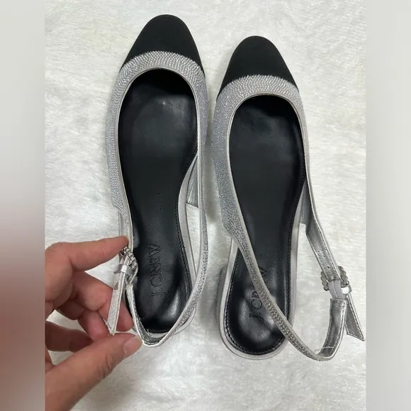 J. Crew Silver and Black Slingback Heels🤍