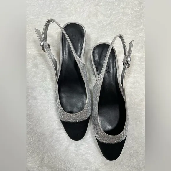 J. Crew Silver and Black Slingback Heels🤍