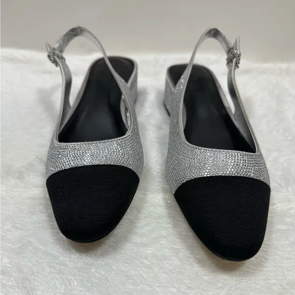 J. Crew Silver and Black Slingback Heels🤍