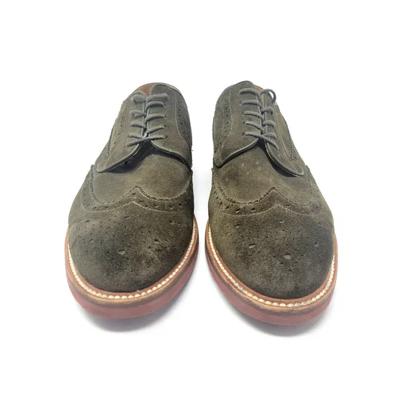 J Crew Wing Tip Suede Olive Oxfords - Men's Sz 9.5 Dress Shoes