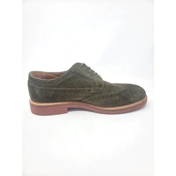 J Crew Wing Tip Suede Olive Oxfords - Men's Sz 9.5 Dress Shoes