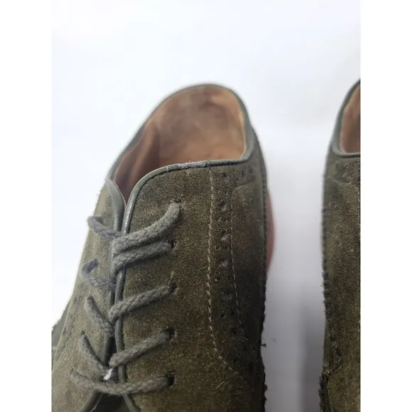 J Crew Wing Tip Suede Olive Oxfords - Men's Sz 9.5 Dress Shoes