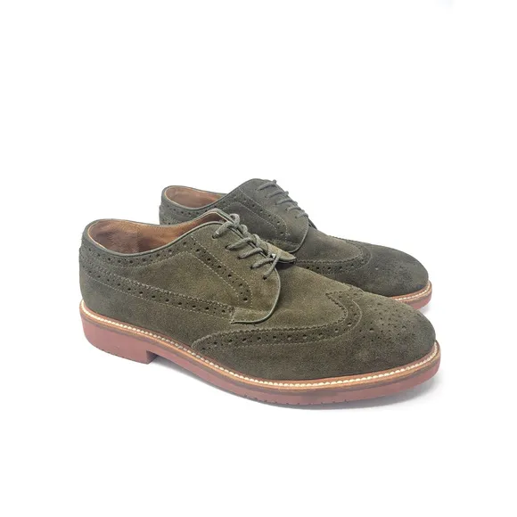 J Crew Wing Tip Suede Olive Oxfords - Men's Sz 9.5 Dress Shoes