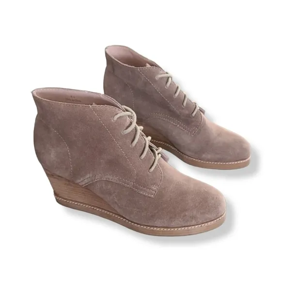 J. Jill Platform Chukka Wedge Boots 9.5 Ankle Booties Tan Suede Lace Up Oxfords