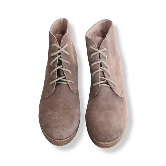 J. Jill Platform Chukka Wedge Boots 9.5 Ankle Booties Tan Suede Lace Up Oxfords