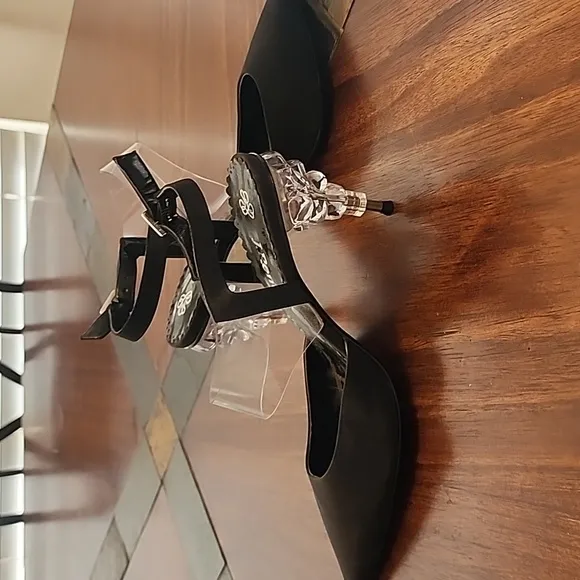 J. Renee FIIONA BLACK FAILLE/VINYL ANKLE STRAP HIGH HEELS W/ ICYCLE HEELS size11