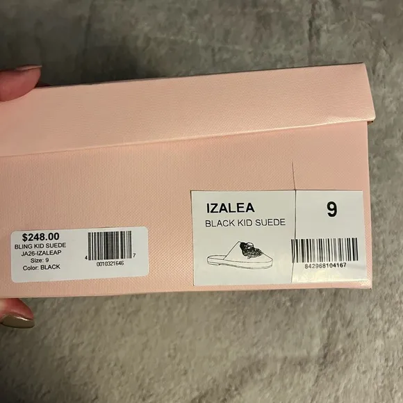 James Chan NIB Izalea black suede mules with rhinestones size 9