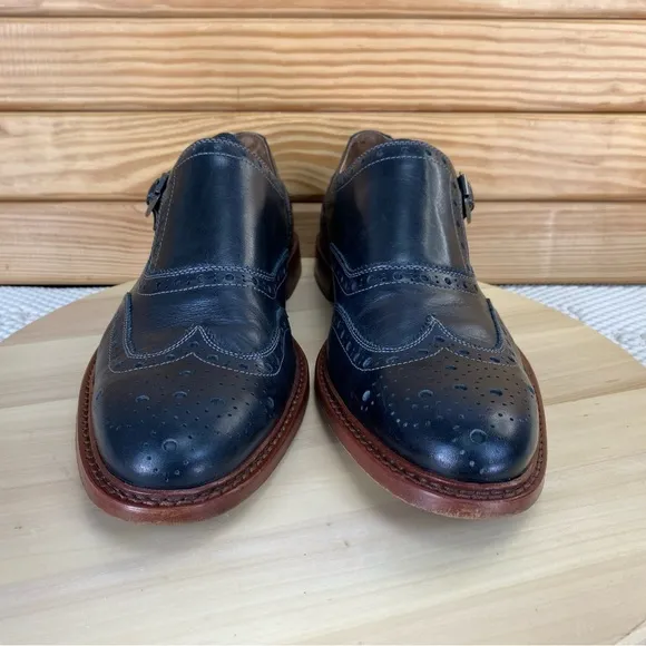 J&amp;M 1850 Monk Strap Men's 12 M Black Dress Oxfords Shoes Johnston And Murphy