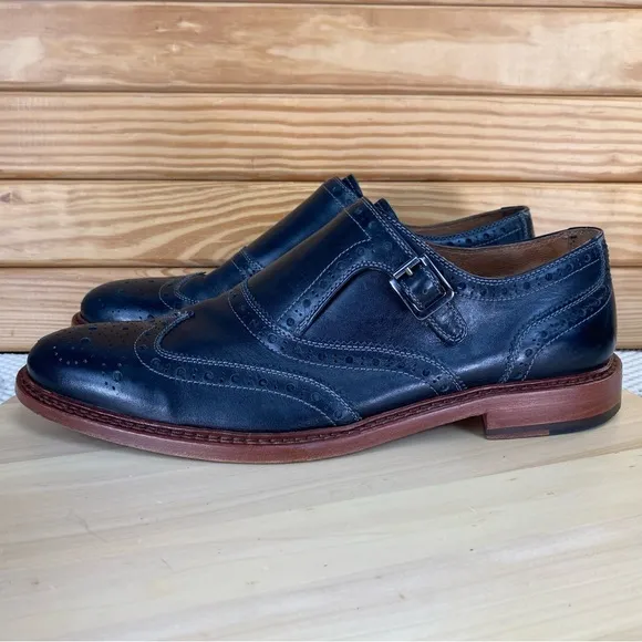 J&amp;M 1850 Monk Strap Men's 12 M Black Dress Oxfords Shoes Johnston And Murphy