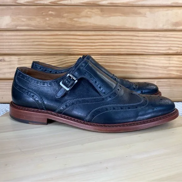 J&amp;M 1850 Monk Strap Men's 12 M Black Dress Oxfords Shoes Johnston And Murphy