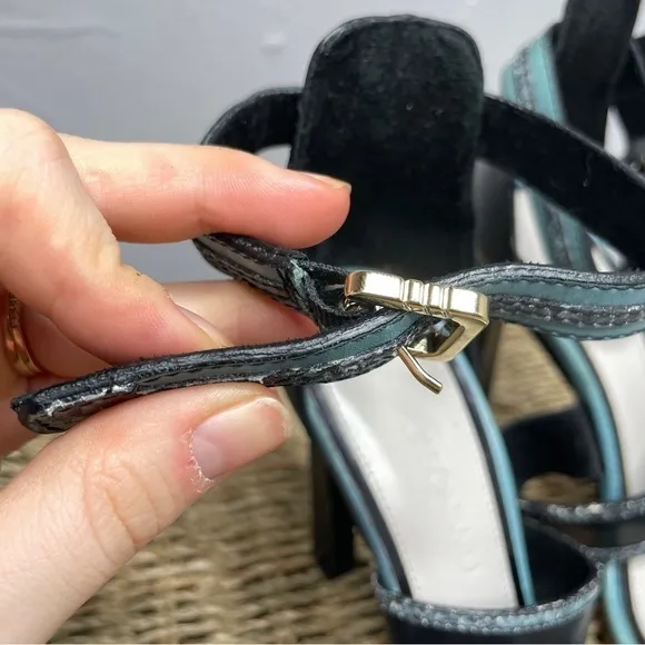 JASON WU Black Teal Snakeskin Leather Strappy Heels