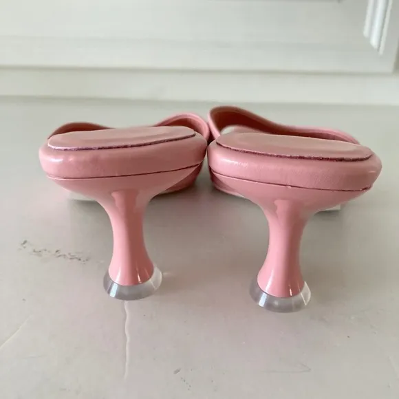 Jeffery Campbell Anthropologie Square Toe Pink Leather Mules Sz 7.5