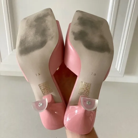 Jeffery Campbell Anthropologie Square Toe Pink Leather Mules Sz 7.5