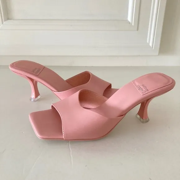 Jeffery Campbell Anthropologie Square Toe Pink Leather Mules Sz 7.5