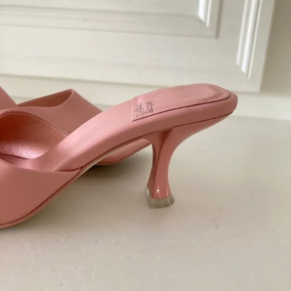 Jeffery Campbell Anthropologie Square Toe Pink Leather Mules Sz 7.5