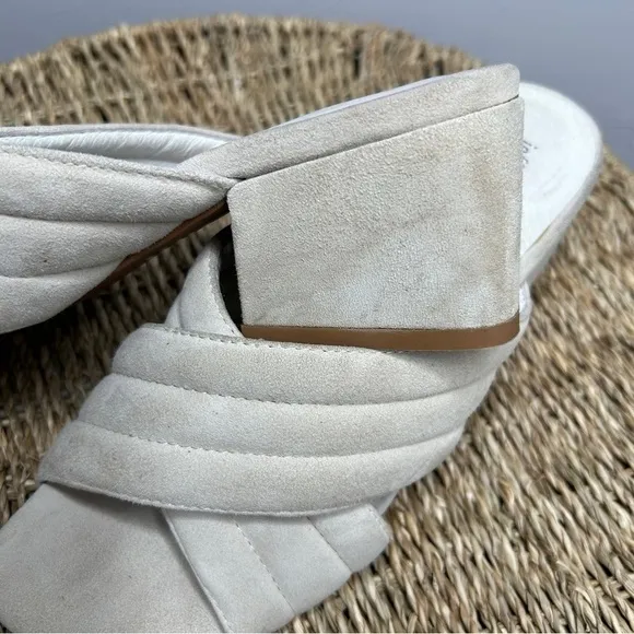 JEFFREY CAMPBELL Berdine Mules Size 7.5 Cream Suede Slip On Heel