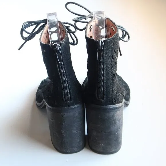 Jeffrey Campbell Black Suede Leather Block Heel Lace-up Sandals Bootie Shoes 8.5