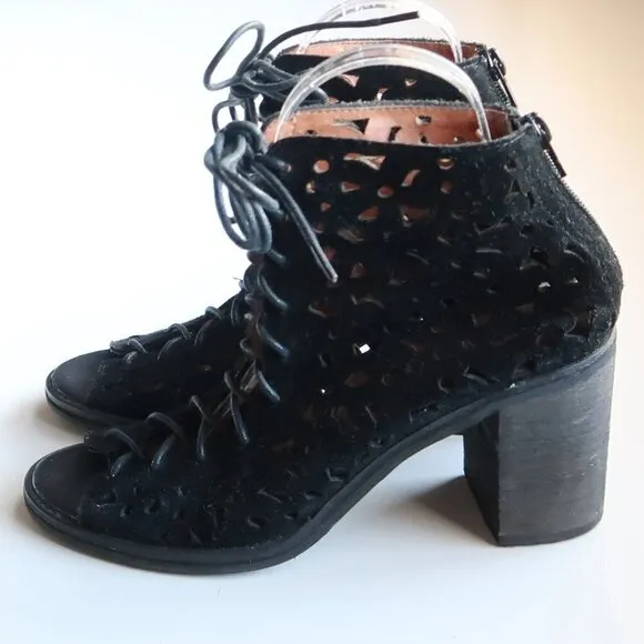Jeffrey Campbell Black Suede Leather Block Heel Lace-up Sandals Bootie Shoes 8.5
