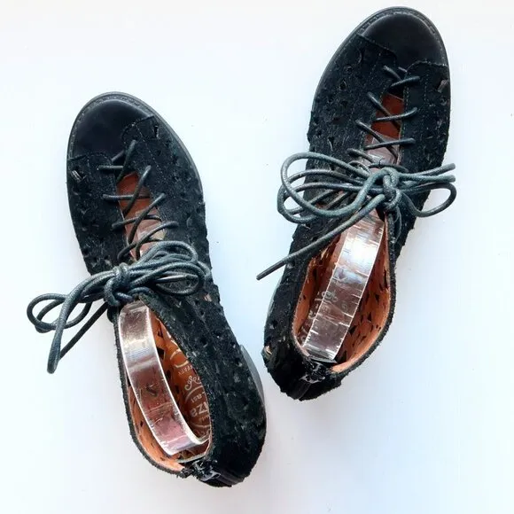 Jeffrey Campbell Black Suede Leather Block Heel Lace-up Sandals Bootie Shoes 8.5