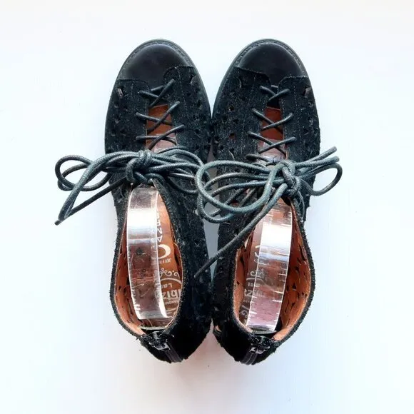 Jeffrey Campbell Black Suede Leather Block Heel Lace-up Sandals Bootie Shoes 8.5