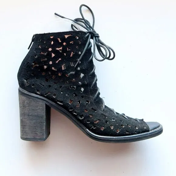 Jeffrey Campbell Black Suede Leather Block Heel Lace-up Sandals Bootie Shoes 8.5