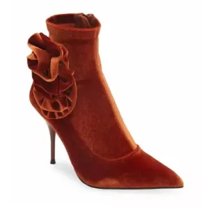✅JEFFREY CAMPBELL Florista Pointed Toe Bootie - Orange Crushed Velvet sz 5