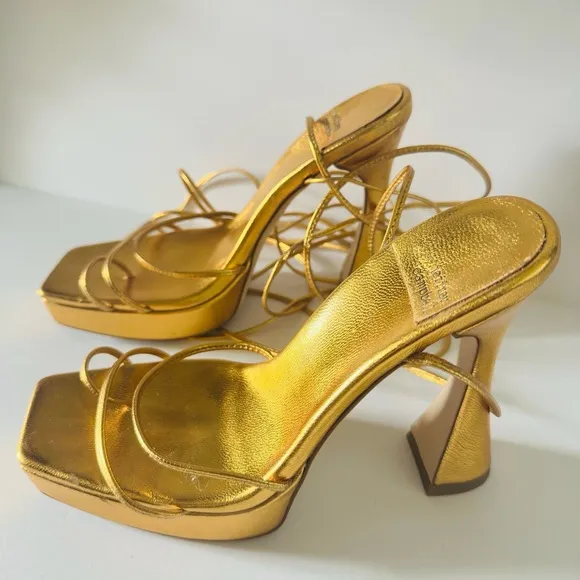 Jeffrey Campbell Heels Strappy Platform Ankle Wrap Primadonna Night Out Y2K Gold