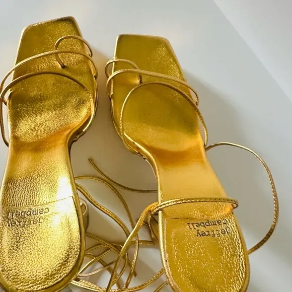Jeffrey Campbell Heels Strappy Platform Ankle Wrap Primadonna Night Out Y2K Gold