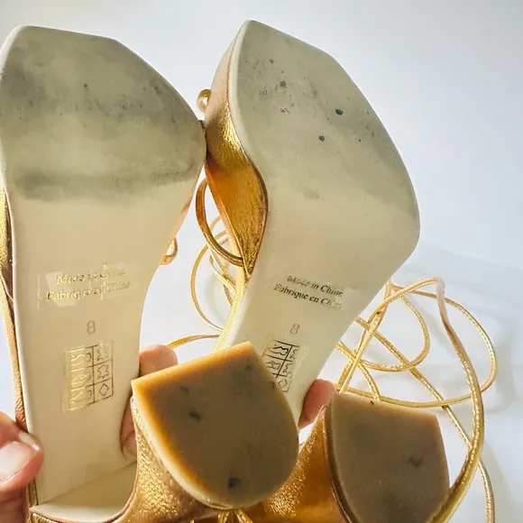 Jeffrey Campbell Heels Strappy Platform Ankle Wrap Primadonna Night Out Y2K Gold