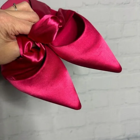 Jeffrey Campbell hot pink satin pointy toe twist ribbon mules size 7 NEW