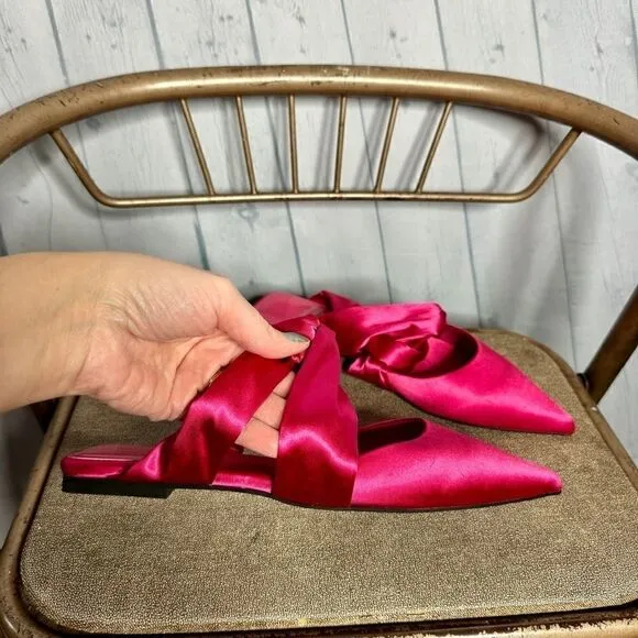 Jeffrey Campbell hot pink satin pointy toe twist ribbon mules size 7 NEW