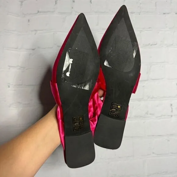 Jeffrey Campbell hot pink satin pointy toe twist ribbon mules size 7 NEW