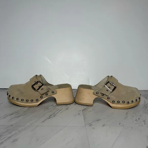 Jeffrey Campbell Ichlieb Tan Suede Heeled Clog 7 1/2