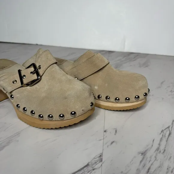 Jeffrey Campbell Ichlieb Tan Suede Heeled Clog 7 1/2