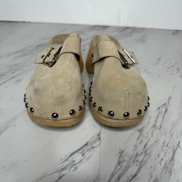 Jeffrey Campbell Ichlieb Tan Suede Heeled Clog 7 1/2