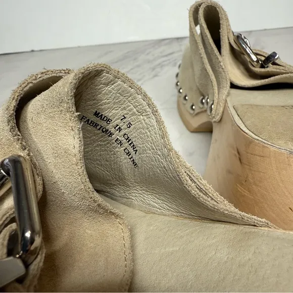 Jeffrey Campbell Ichlieb Tan Suede Heeled Clog 7 1/2