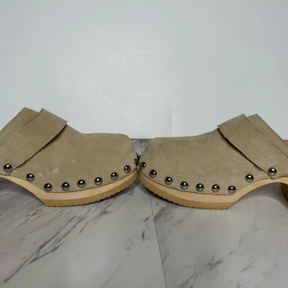 Jeffrey Campbell Ichlieb Tan Suede Heeled Clog 7 1/2