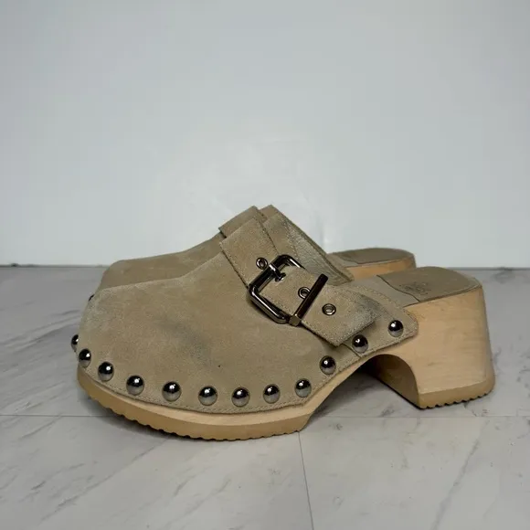 Jeffrey Campbell Ichlieb Tan Suede Heeled Clog 7 1/2