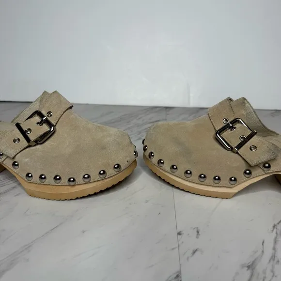 Jeffrey Campbell Ichlieb Tan Suede Heeled Clog 7 1/2