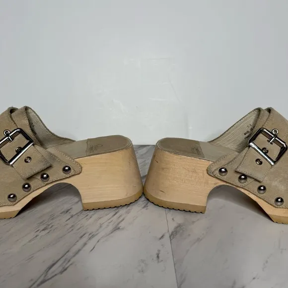 Jeffrey Campbell Ichlieb Tan Suede Heeled Clog 7 1/2
