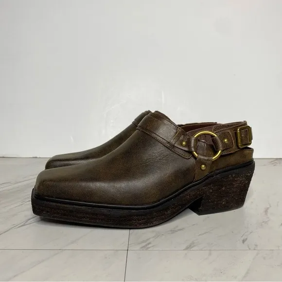 Jeffrey Campbell Rockaways Harness Slingback Brown Leather Mule 6