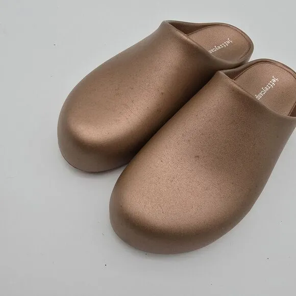 Jeffrey Campbell Shoes Womens 8 Gold Bronze Slip On Mules Clogs Unclogged Garden