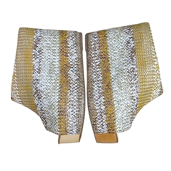 Jeffrey Campbell Virgo Wedge Platform Mules Woven Raffia Peeptoe